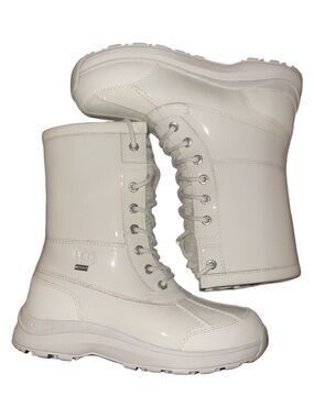 UGG White Patent Lace-Up Platform Boots